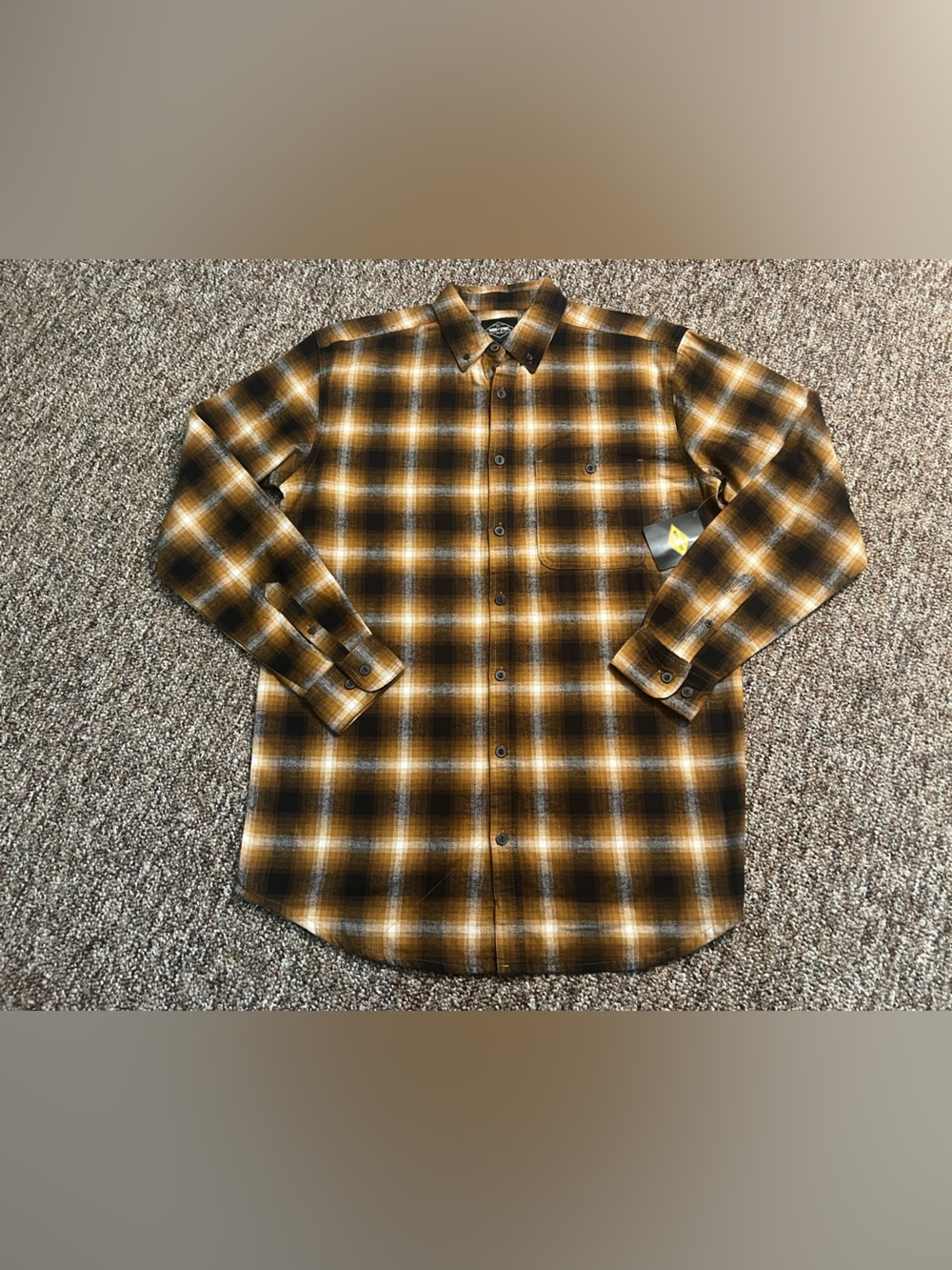 Work N Sport Men’s Orange/Black Plaid Long Sleeve Cotton Flannel Size LT New